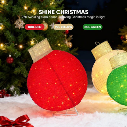 HollyHaus™ 3-Piece Lighted Pop-Up Christmas Ornament Set